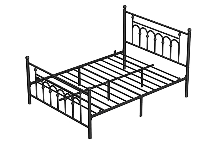 FaFurn - Queen Size Victorian Black Metal Platform Bed Frame with Headboard Footboard