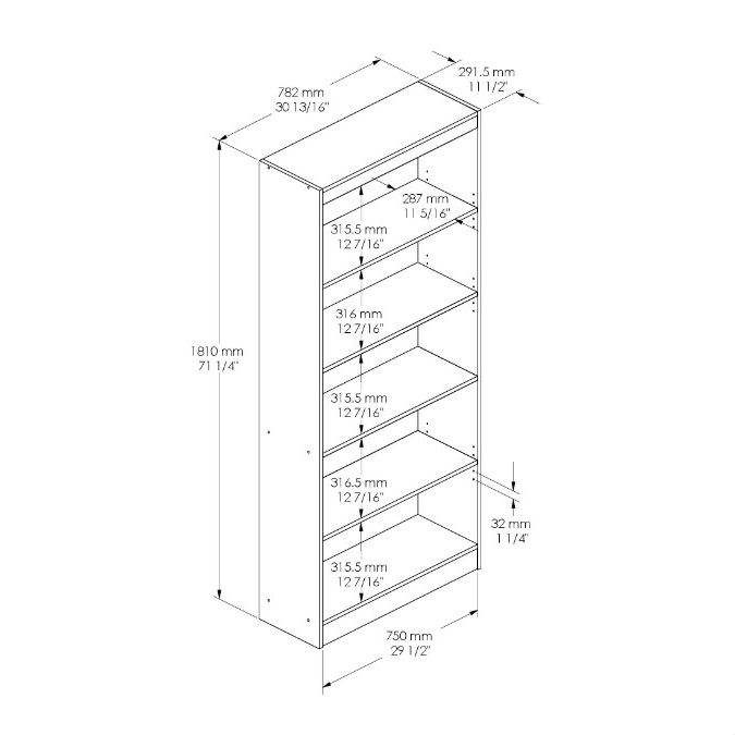 FaFurn - Contemporary 5-Shelf Bookcase in Royal Cherry, Wood