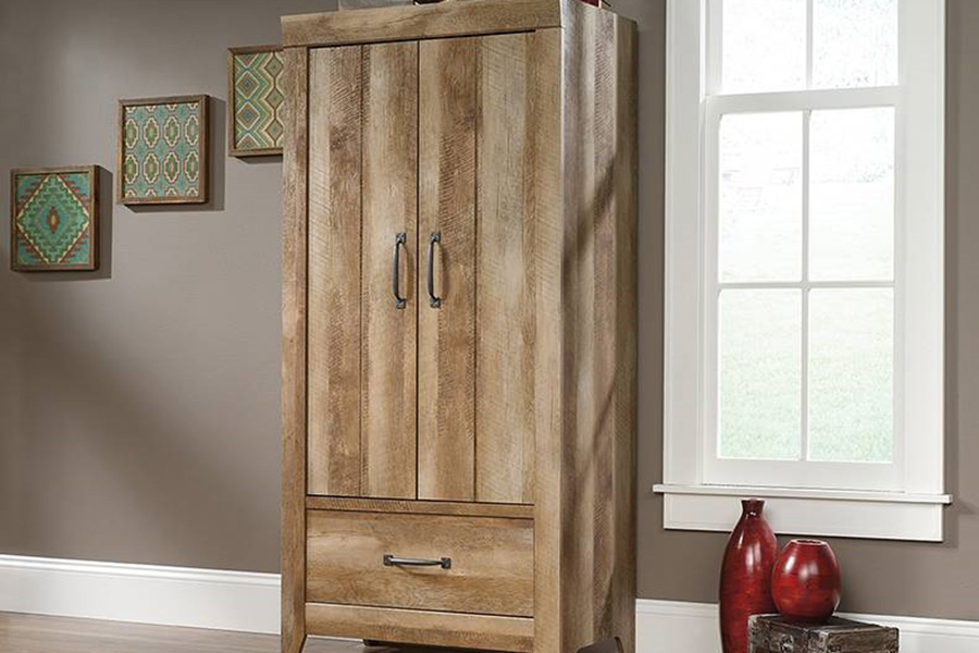 FaFurn - Farmhouse Modern Oak Drawer and Garment Rod Wardrobe Armoire