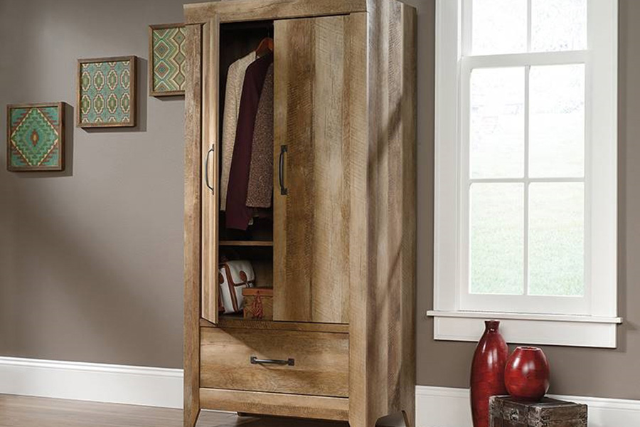 FaFurn - Farmhouse Modern Oak Drawer and Garment Rod Wardrobe Armoire