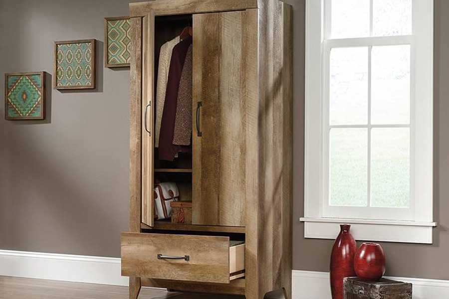 FaFurn - Farmhouse Modern Oak Drawer and Garment Rod Wardrobe Armoire