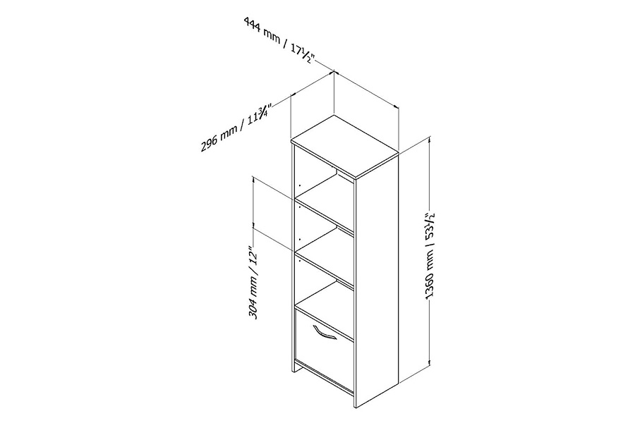 FaFurn - Modern Bookcase with 3 Shelves & Bottom Door in Black