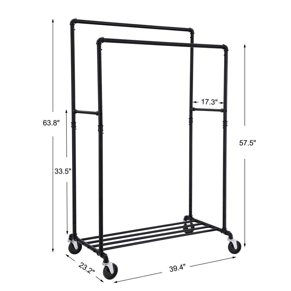 FaFurn Garment Rack Clothes with Locking Wheels - Black, Iron