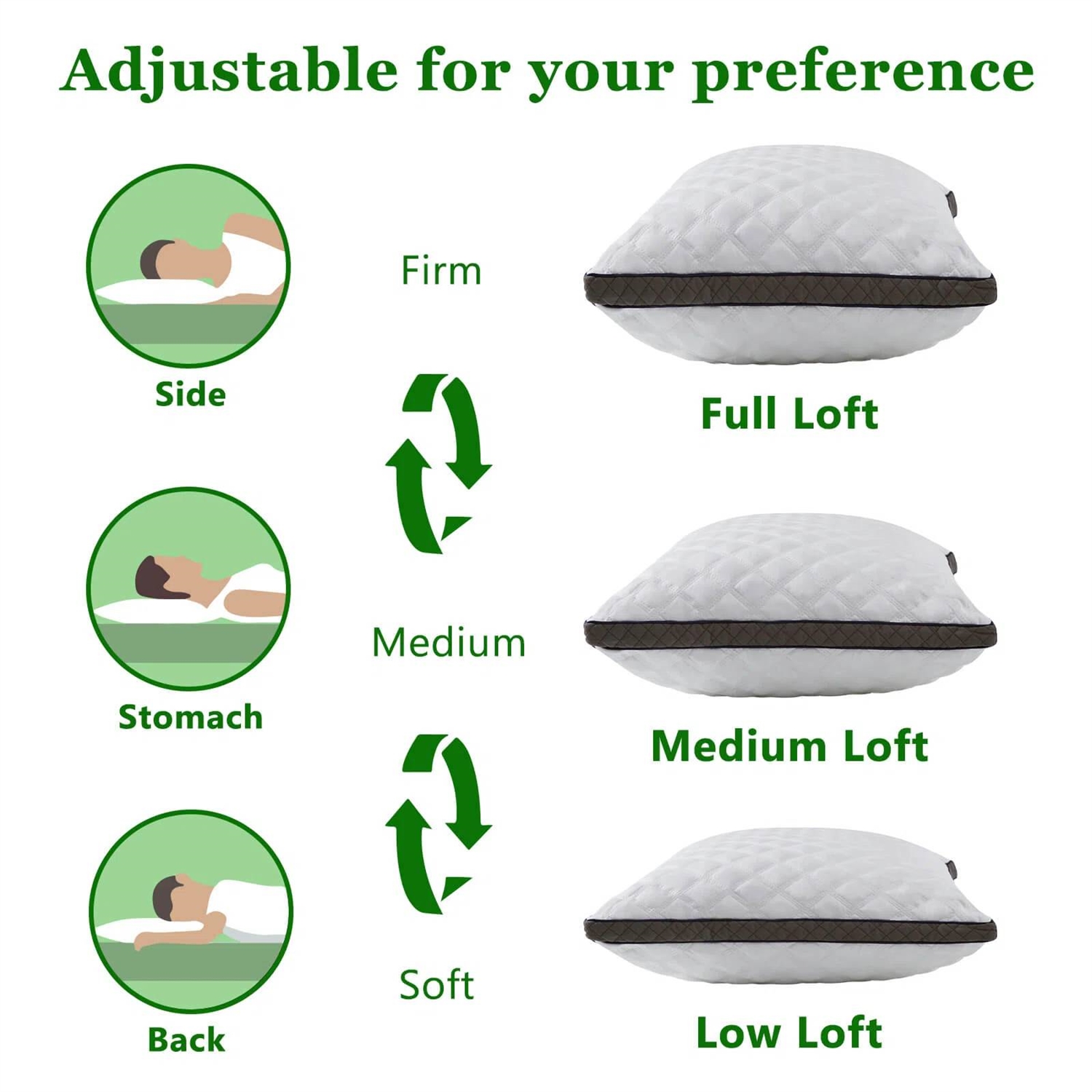 FaFurn - Set of 2 Memory Foam Bed Pillow with Removeable Cover in Standart Size