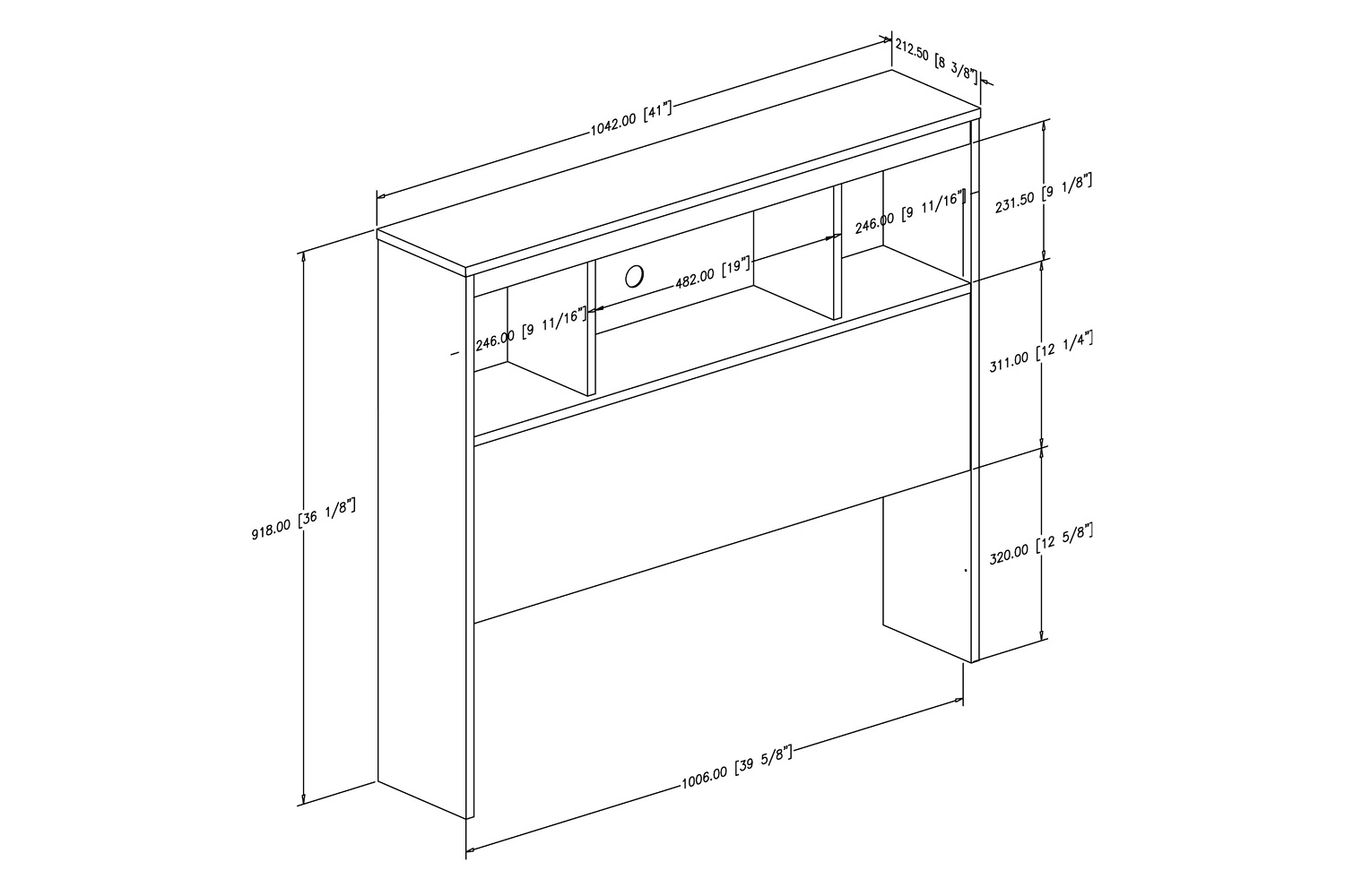 FaFurn - Twin Size Modern Bookcase Headboard in White Wood Finish