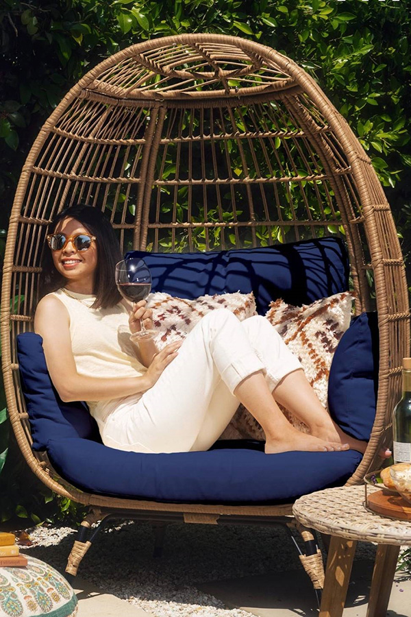 FaFurn - Oversized Patio Lounger Indoor/Outdoor Wicker Egg Chair