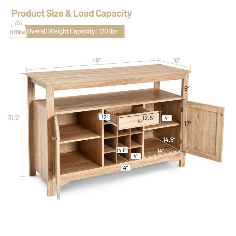 FaFurn Sideboard Buffet with Wine Rack and Storage Shelf - Natural, Wood