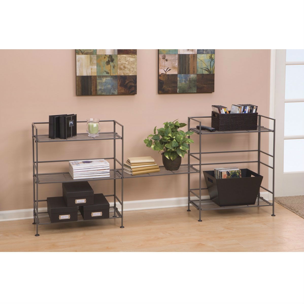 FaFurn - Folding 3-Shelf Bookcase Storage Shelves in Pewter, Iron