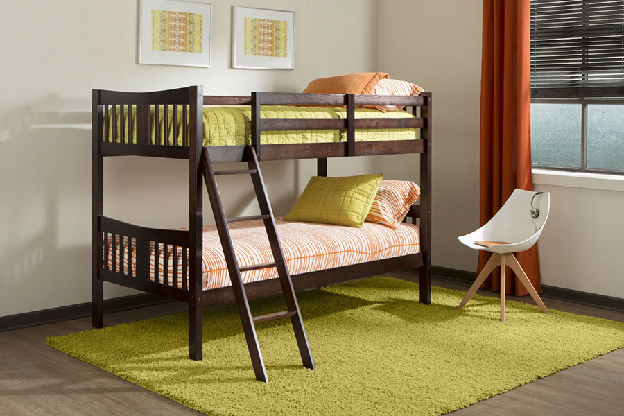 FaFurn - Twin Over Twin Solid Wood Bunk Bed in Espresso Finish