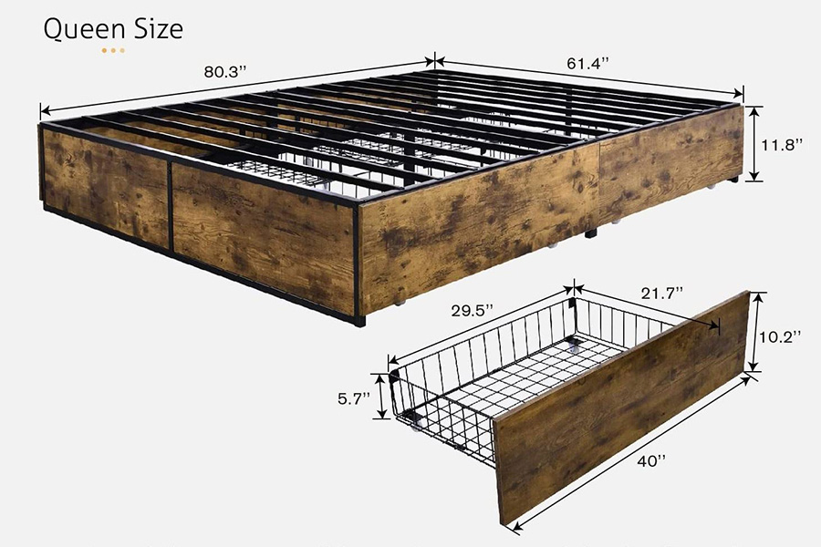 FaFurn Metal Wood Platform Bed Frame with 4 Storage Drawers - Queen Size