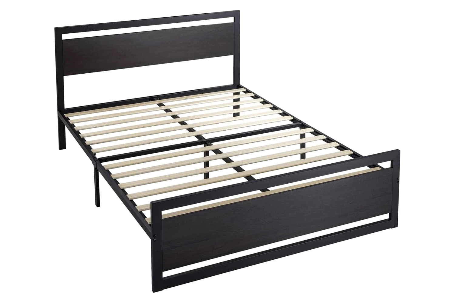 FaFurn Metal Platform Bed Frame with Wood Panel Headboard and Footboard - Black, Full Size