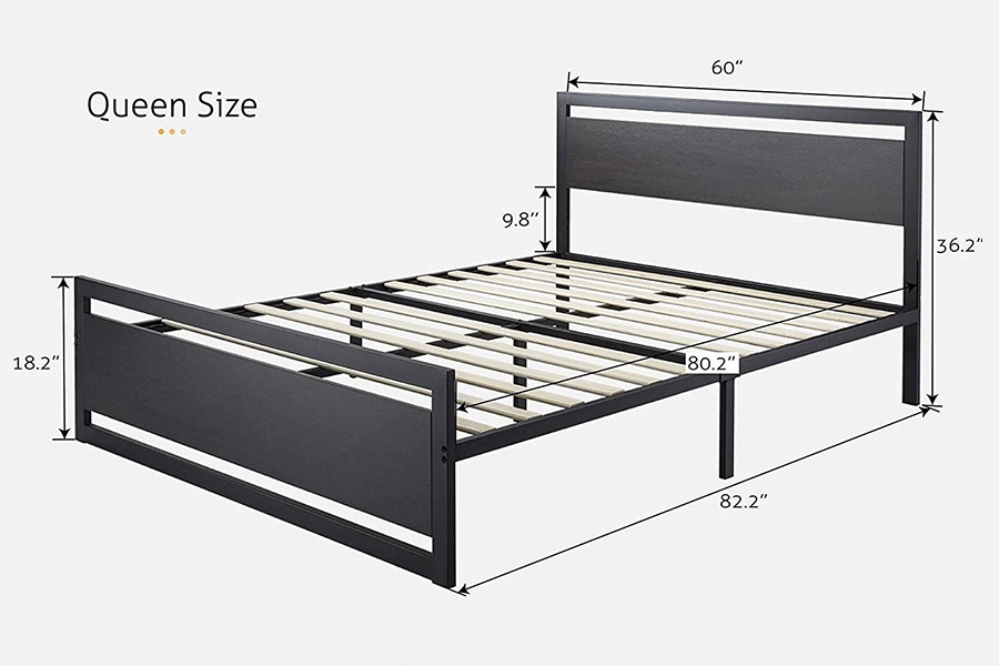 FaFurn Metal Platform Bed Frame with Wood Panel Headboard and Footboard - Black, Full Size