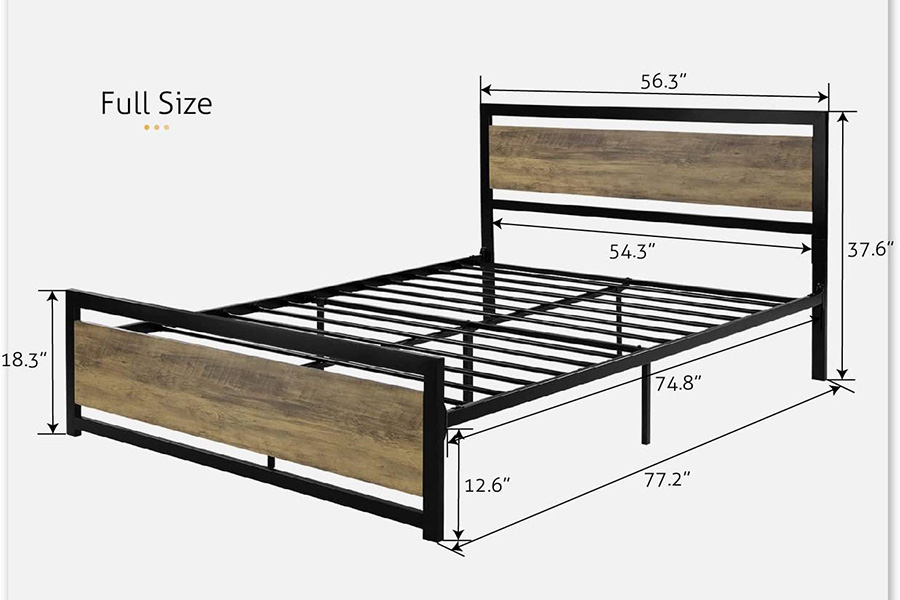 FaFurn Metal Platform Bed Frame with Wood Panel Headboard and Footboard - Brown, Full Size