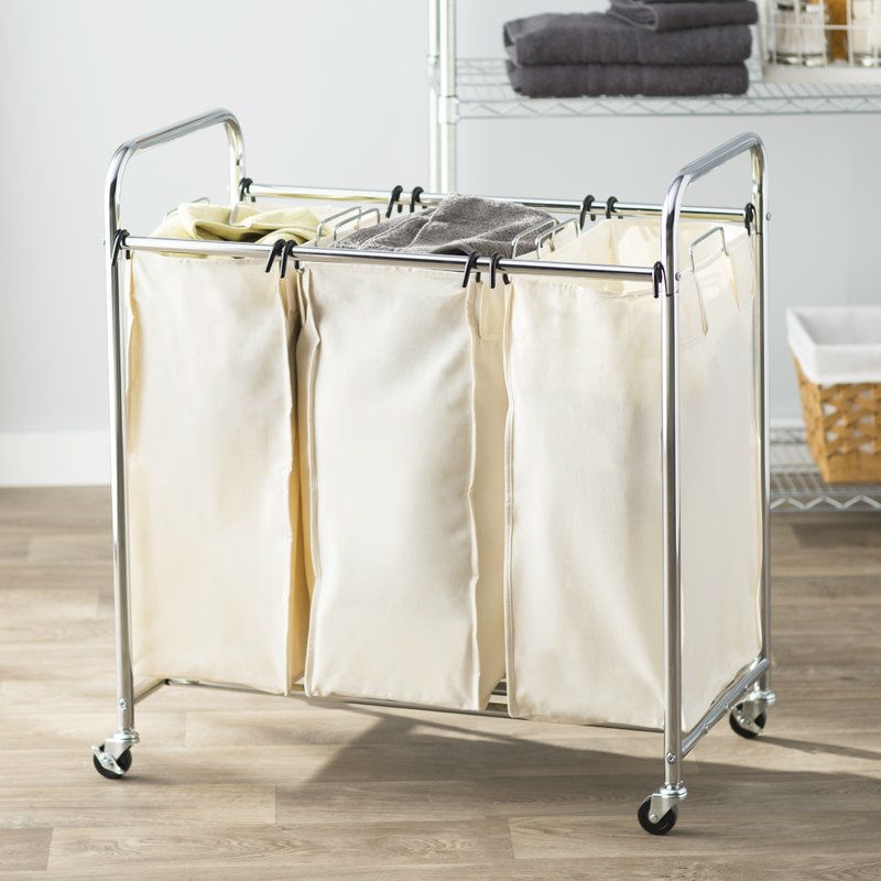 FaFurn - 3-Bag Laundry Hamper Cart in Steel