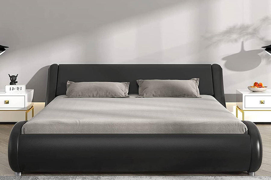 FaFurn - Modern Faux Leather Upholstered Platform Bed Frame with Headboard