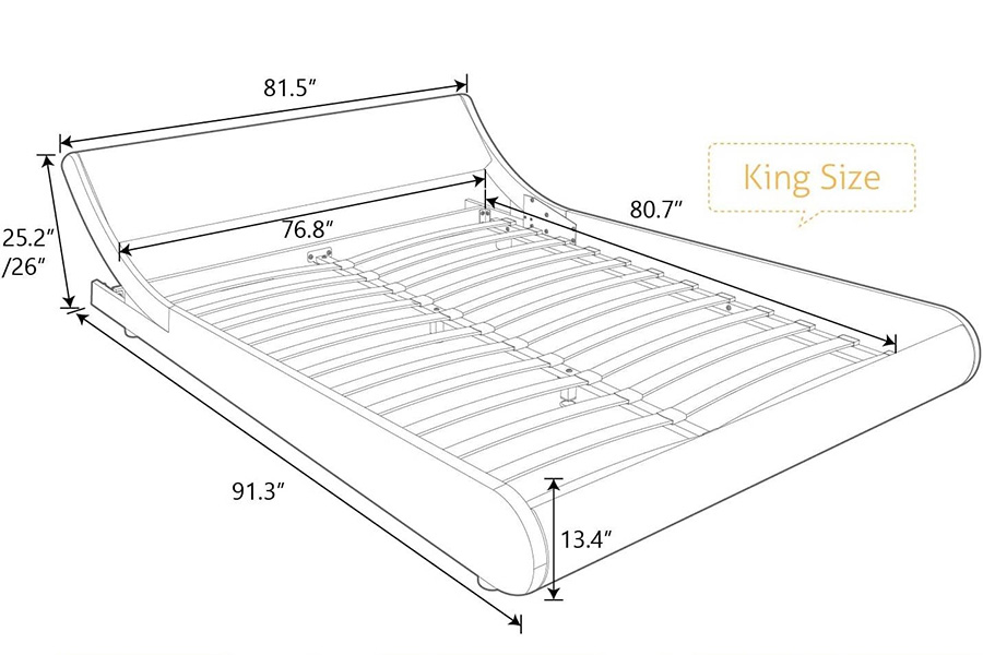 FaFurn Modern Faux Leather Upholstered Platform Bed Frame with Headboard - Black, King Size