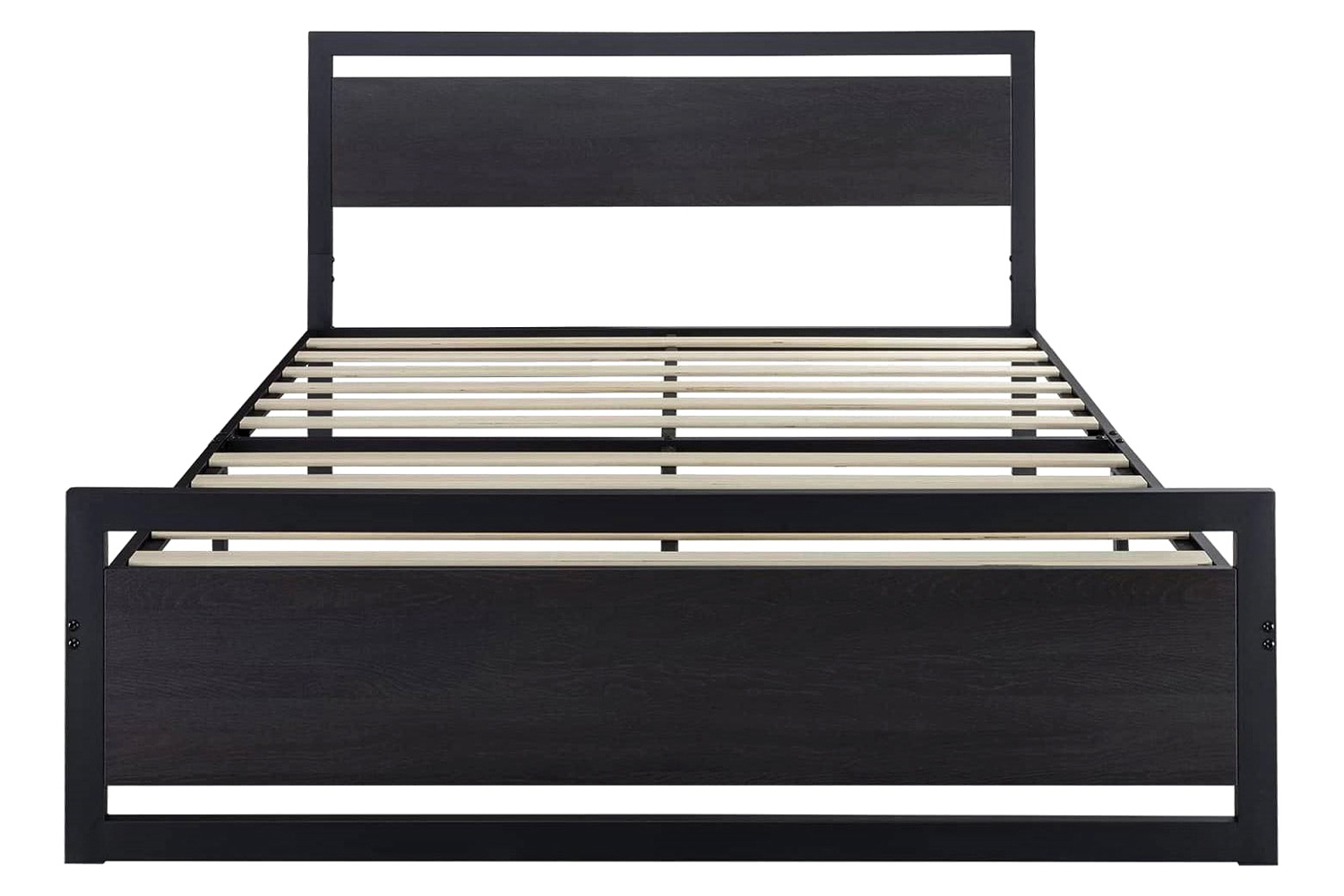 FaFurn - Metal Platform Bed Frame with Wood Panel Headboard and Footboard