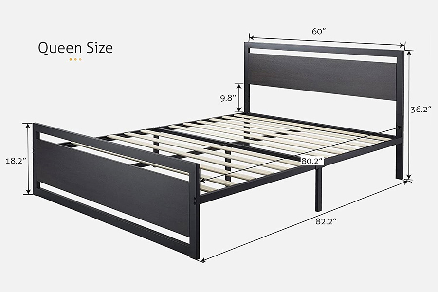 FaFurn Metal Platform Bed Frame with Wood Panel Headboard and Footboard - Black, Queen Size