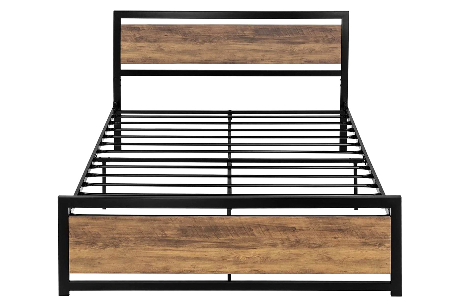 FaFurn - Metal Platform Bed Frame with Wood Panel Headboard and Footboard