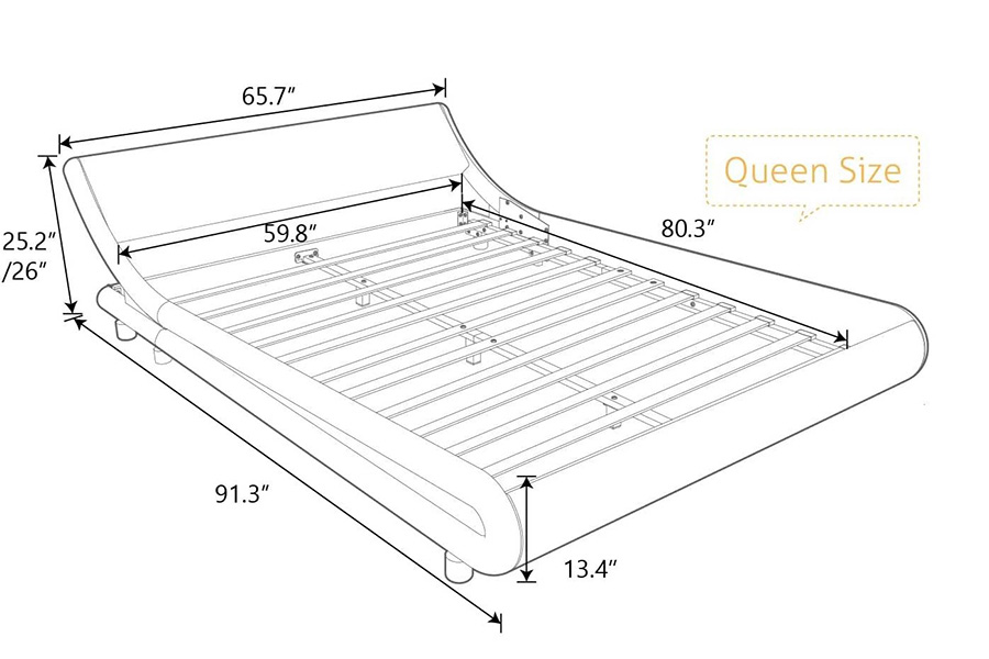 FaFurn Modern Faux Leather Upholstered Platform Bed Frame with Headboard - White, Queen Size