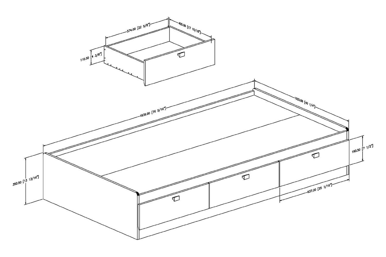 FaFurn Twin Size Platform Bed with 3 Storage Drawers - White