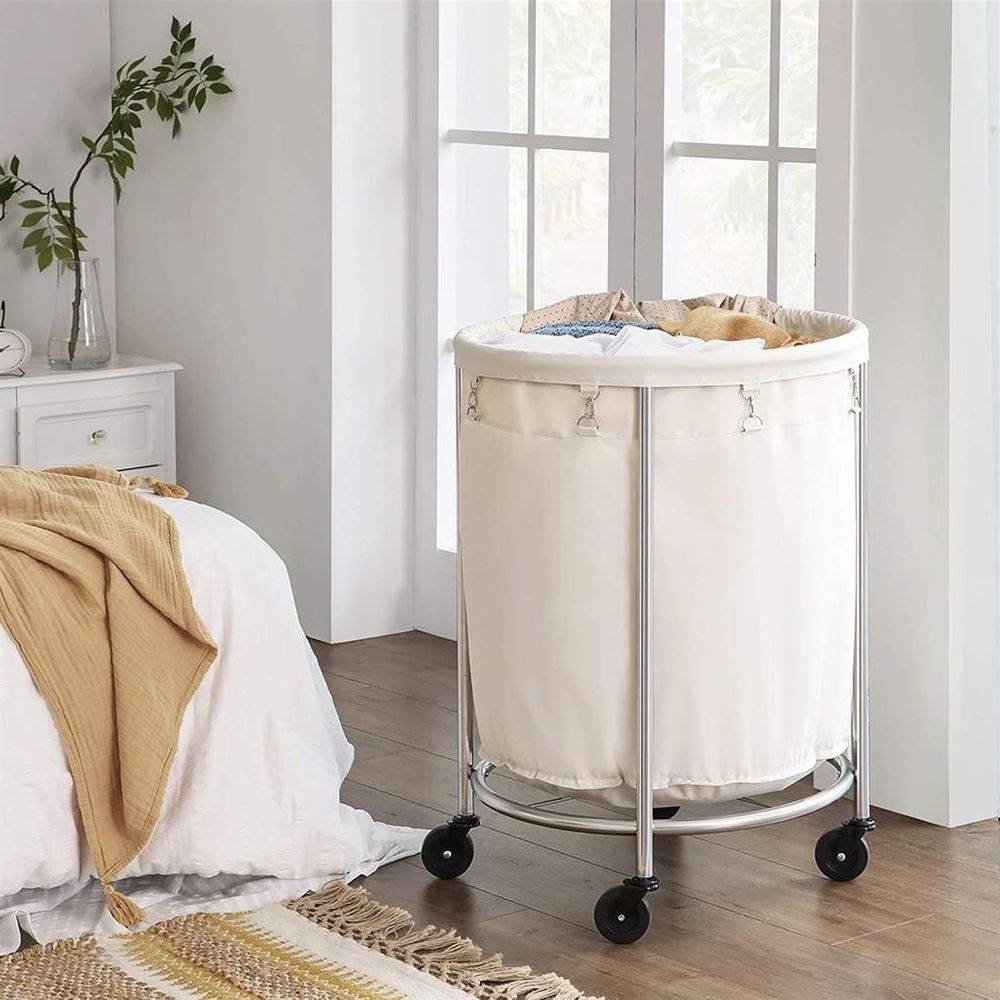 FaFurn Laundry Hamper Basket with Bag Steel Frame on Wheels - Cream