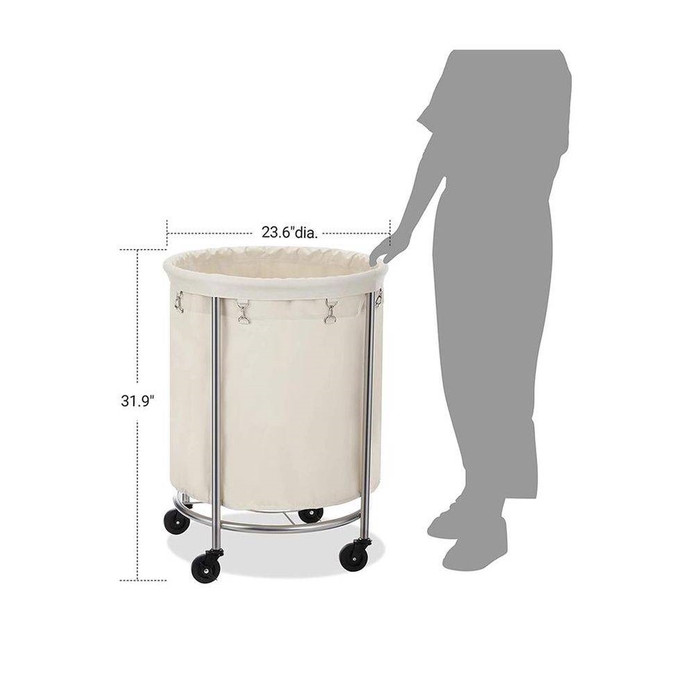 FaFurn Laundry Hamper Basket with Bag Steel Frame on Wheels - Cream