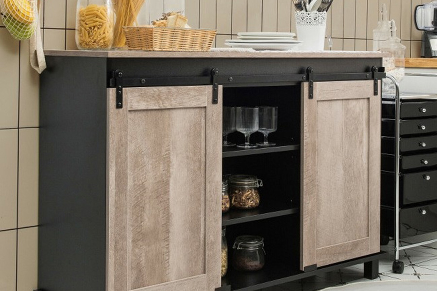 FaFurn - Farmhouse Sliding Barn Doors Kitchen Buffet Storage Cabinet