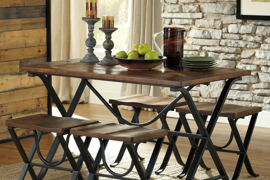 FaFurn - Industrial Style 5-Piece Dining Room Set with Table and 4 Backless Stools