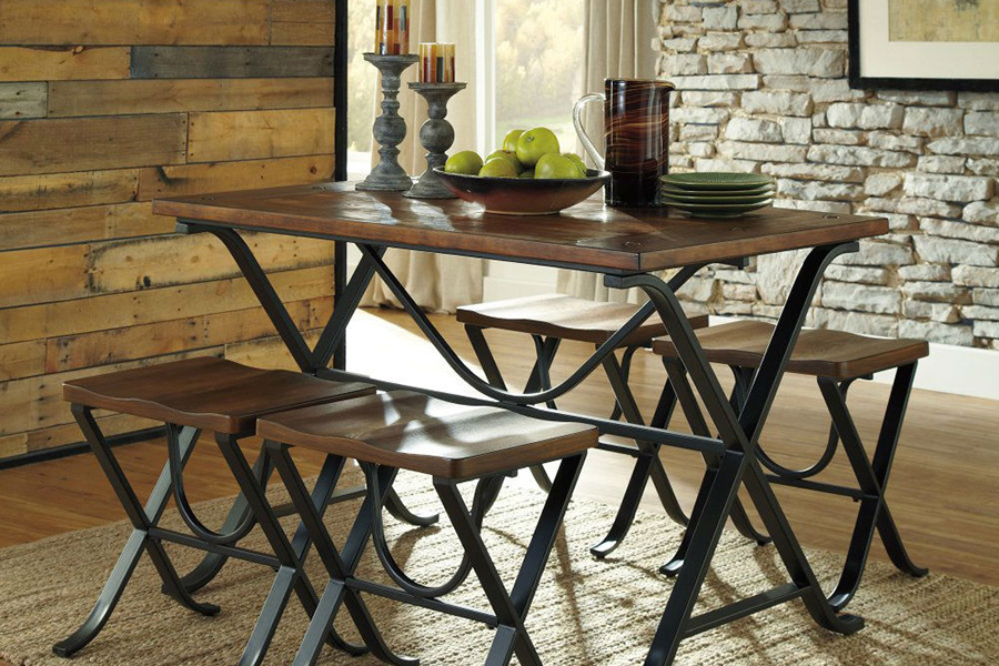 FaFurn - Industrial Style 5-Piece Dining Room Set with Table and 4 Backless Stools