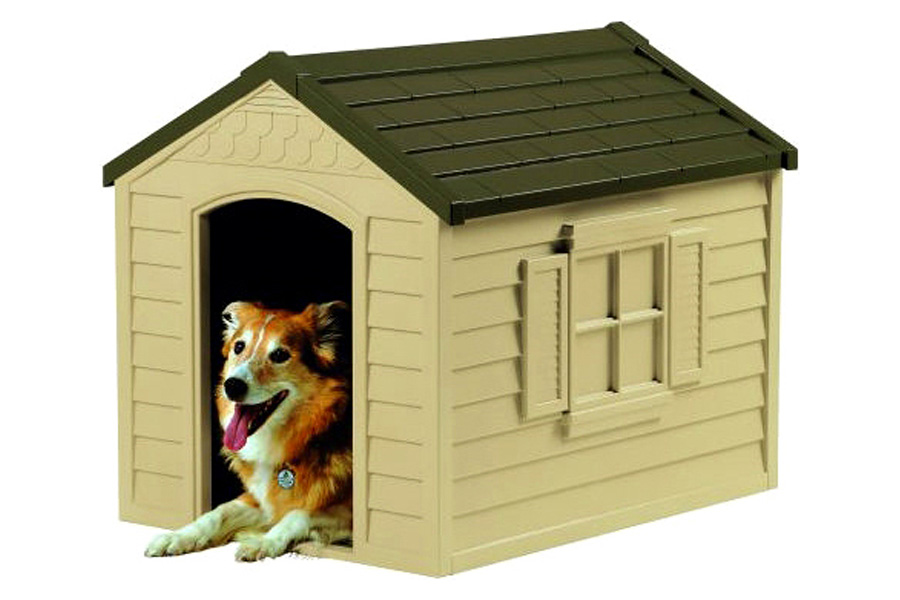 FaFurn - Durable Outdoor Plastic Dog House in Taupe and Bronze For Dogs Up To 70 Pounds