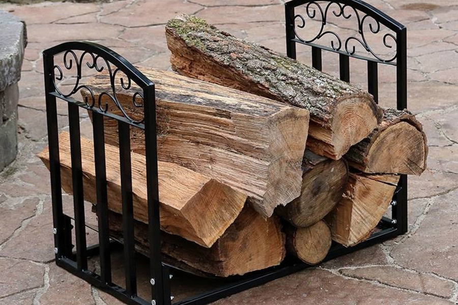 FaFurn - Black Metal Indoor Outdoor 2-Ft Firewood Holder Log Rack