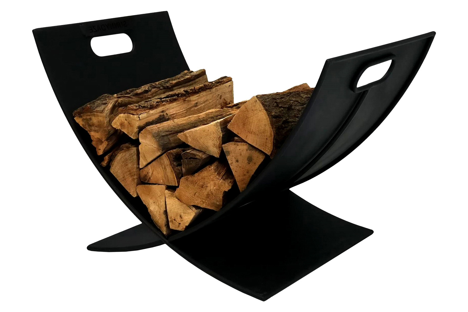 FaFurn Modern Outdoor Indoor Heavy Duty Black Steel Firewood Log Holder Rack