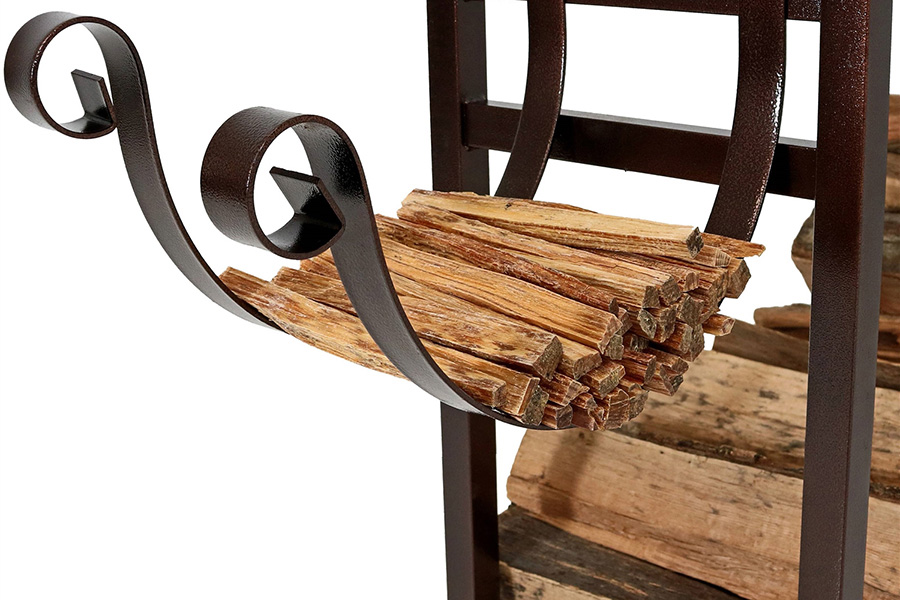 FaFurn - Bronze Metal Indoor/Outdoor Firewood Log Rack with Removeable Kindle Holder