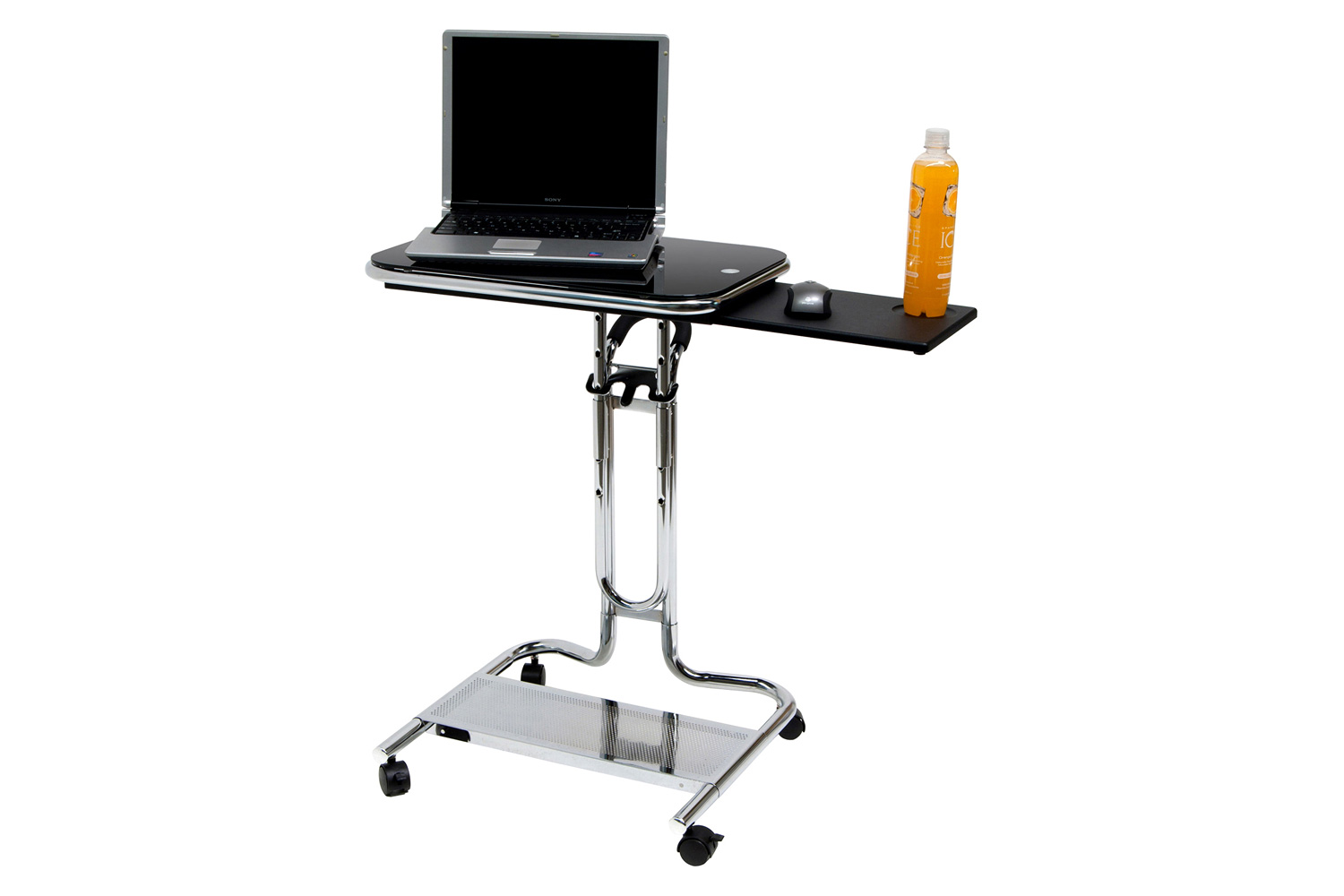 FaFurn - Mobile Laptop Computer Desk Cart with Black Glass Top