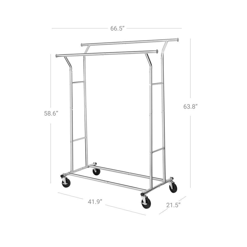 FaFurn - Garment Rack Clothes on Wheels in Silver, Metal, 250 lbs Capacity