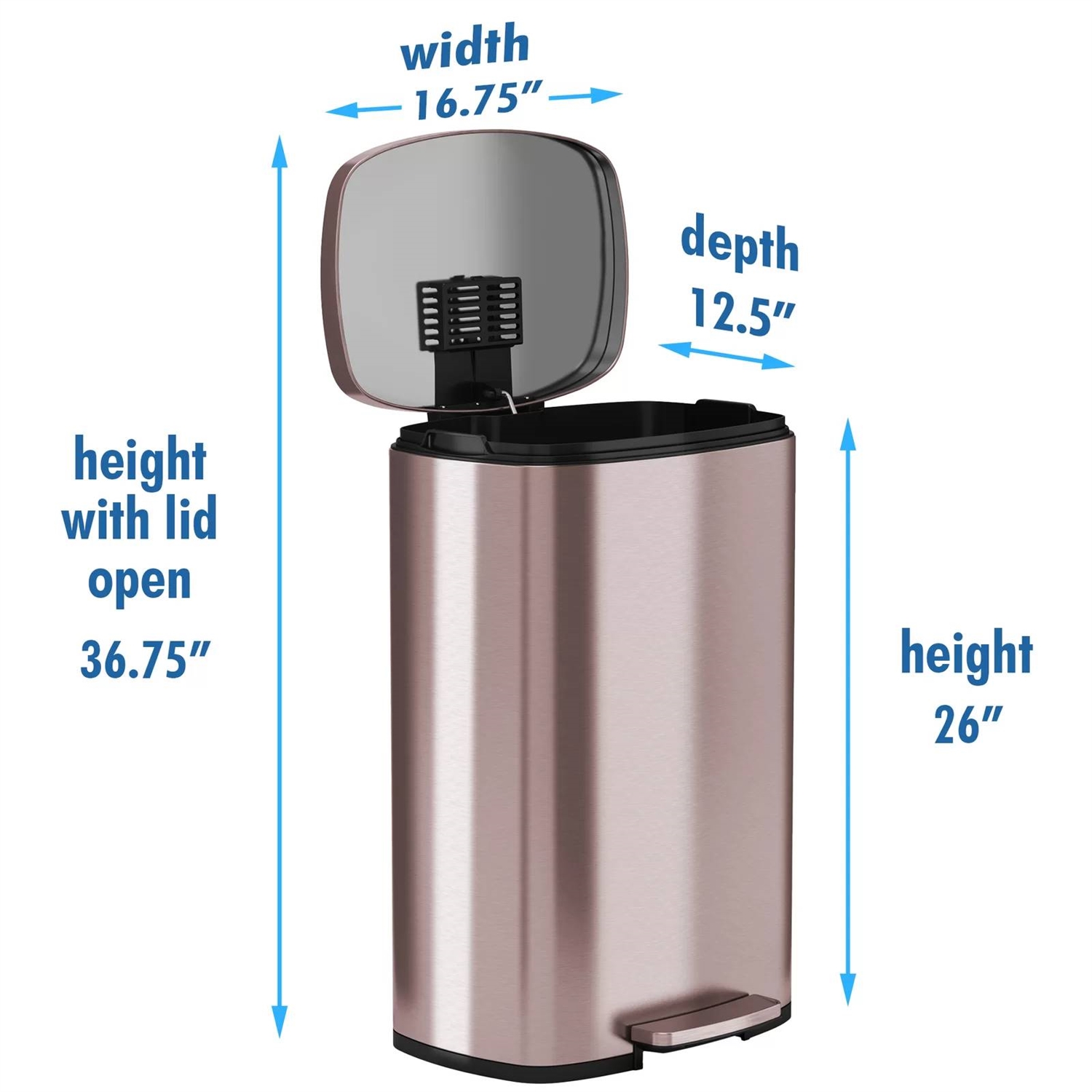 FaFurn 13 Gallon Trash Can with Deodorizer Filter - Rose Gold