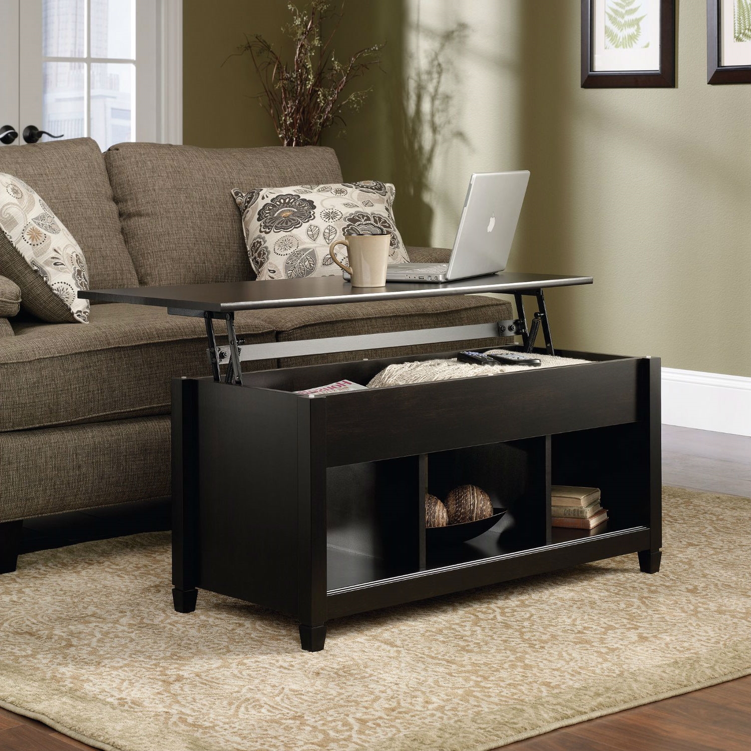 FaFurn™ Coffee Table with Bottom Storage Space - Black, Wood