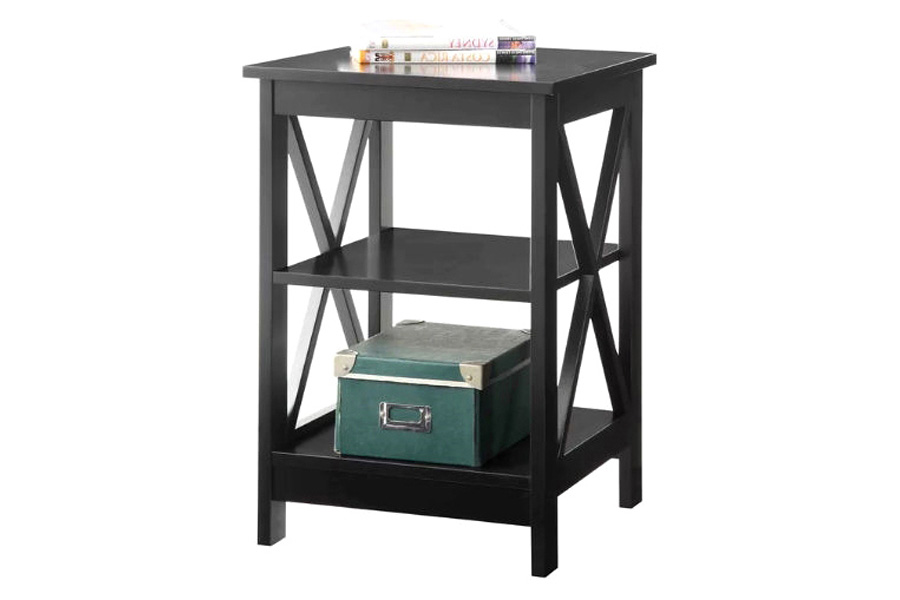 FaFurn™ - Black Wood X-Design End Table Nightstand with 3 Open Shelves