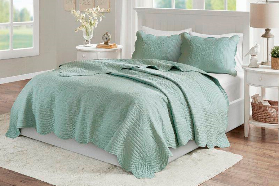 FaFurn - 3-Piece Reversible Scalloped Edges Quilt Set (SEAFOAMQ1562756)