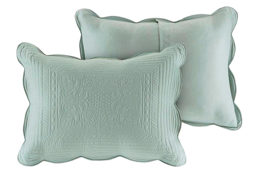 FaFurn Full/Queen Size 3-Piece Reversible Scalloped Edges Quilt Set - Seafoam, Microfiber