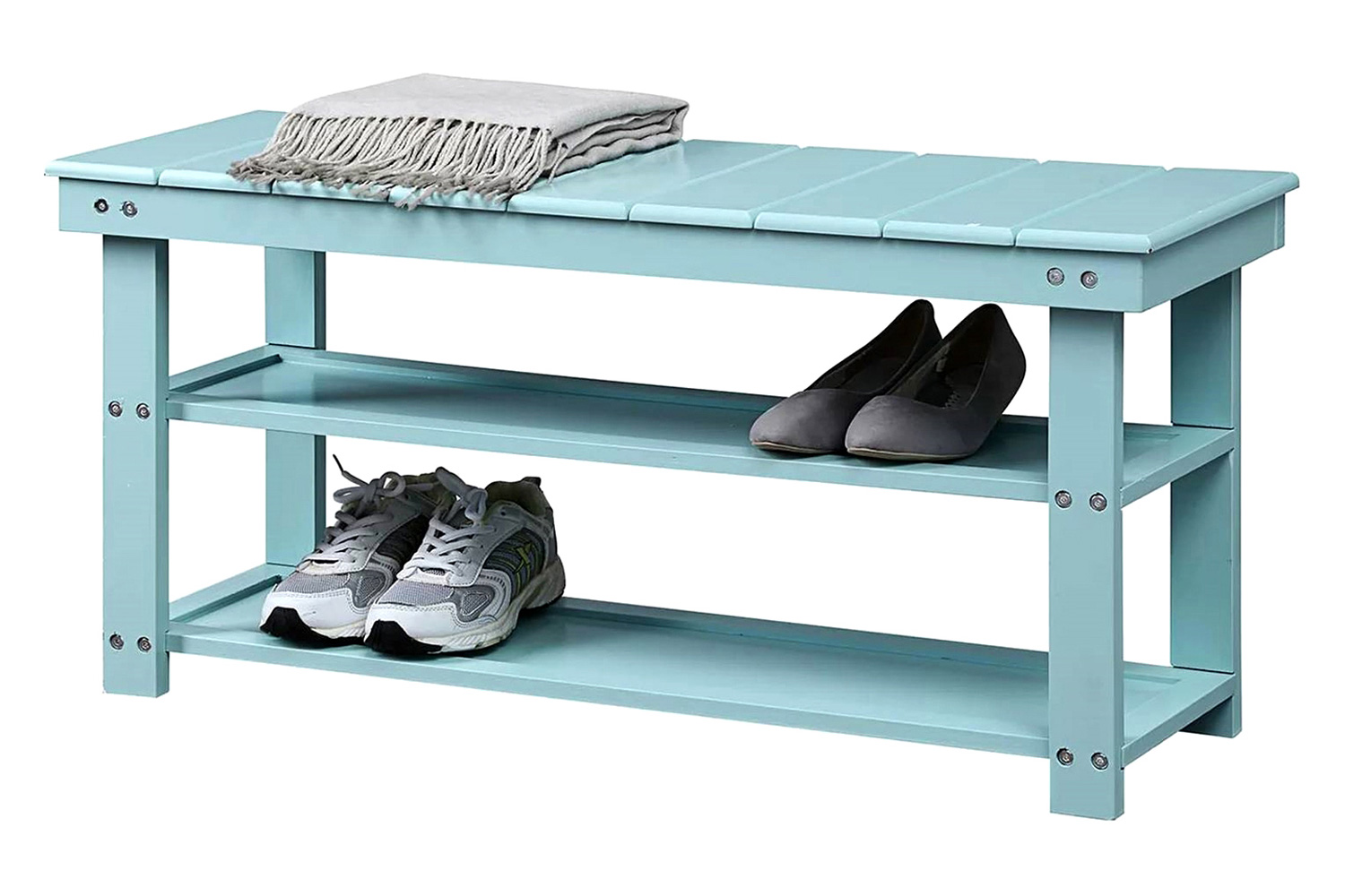 FaFurn - Wooden 2-Shelf Shoe Rack Storage Bench