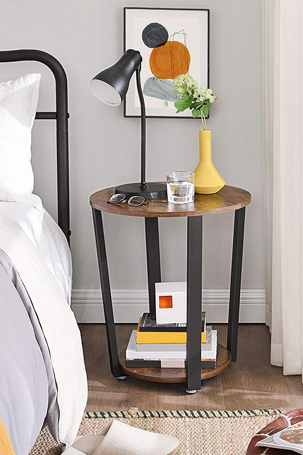 FaFurn - Farmhouse Rustic Round Side Table Nightstand End Table