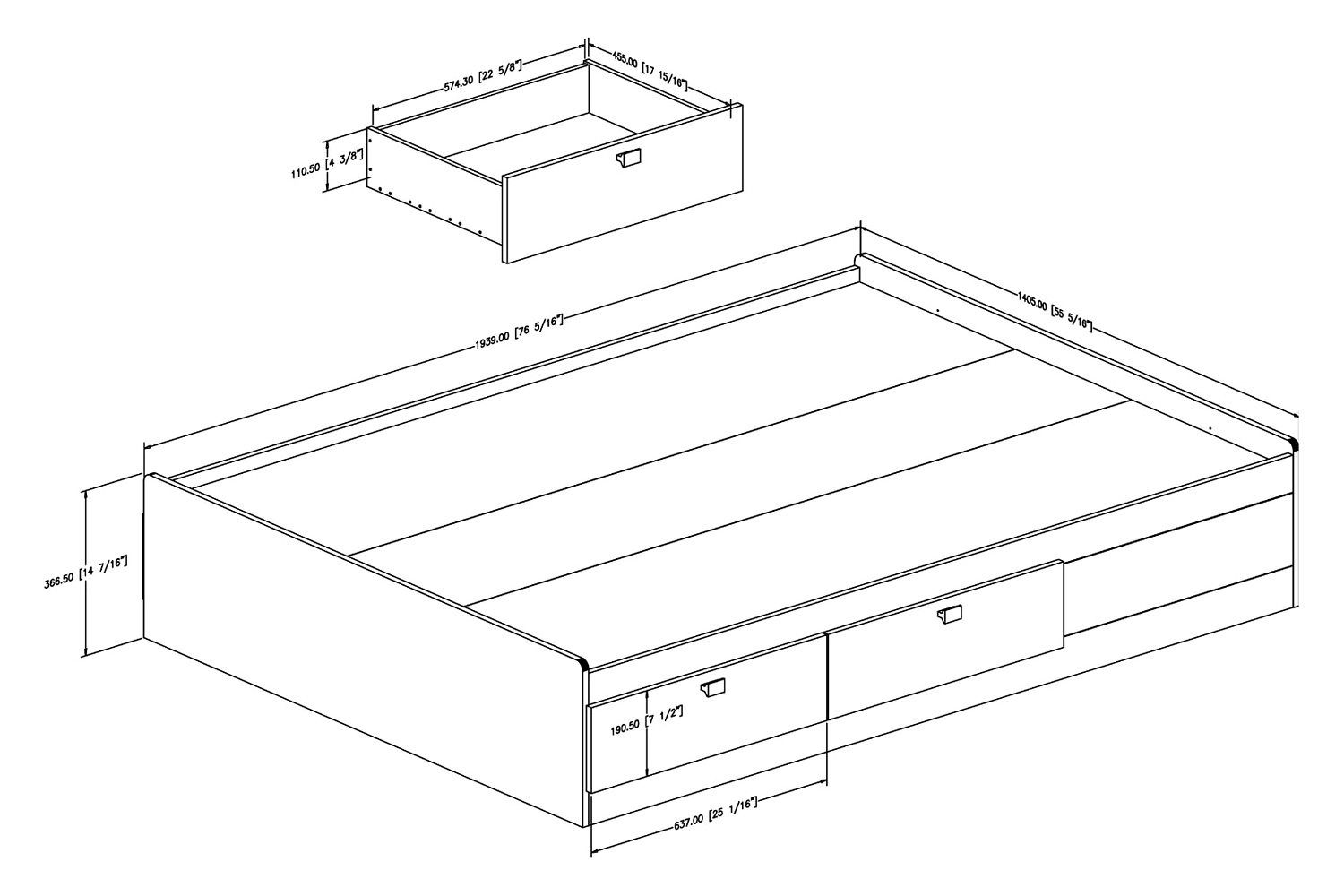 FaFurn - Full Size Modern Platform Bed with 4 Storage Drawers