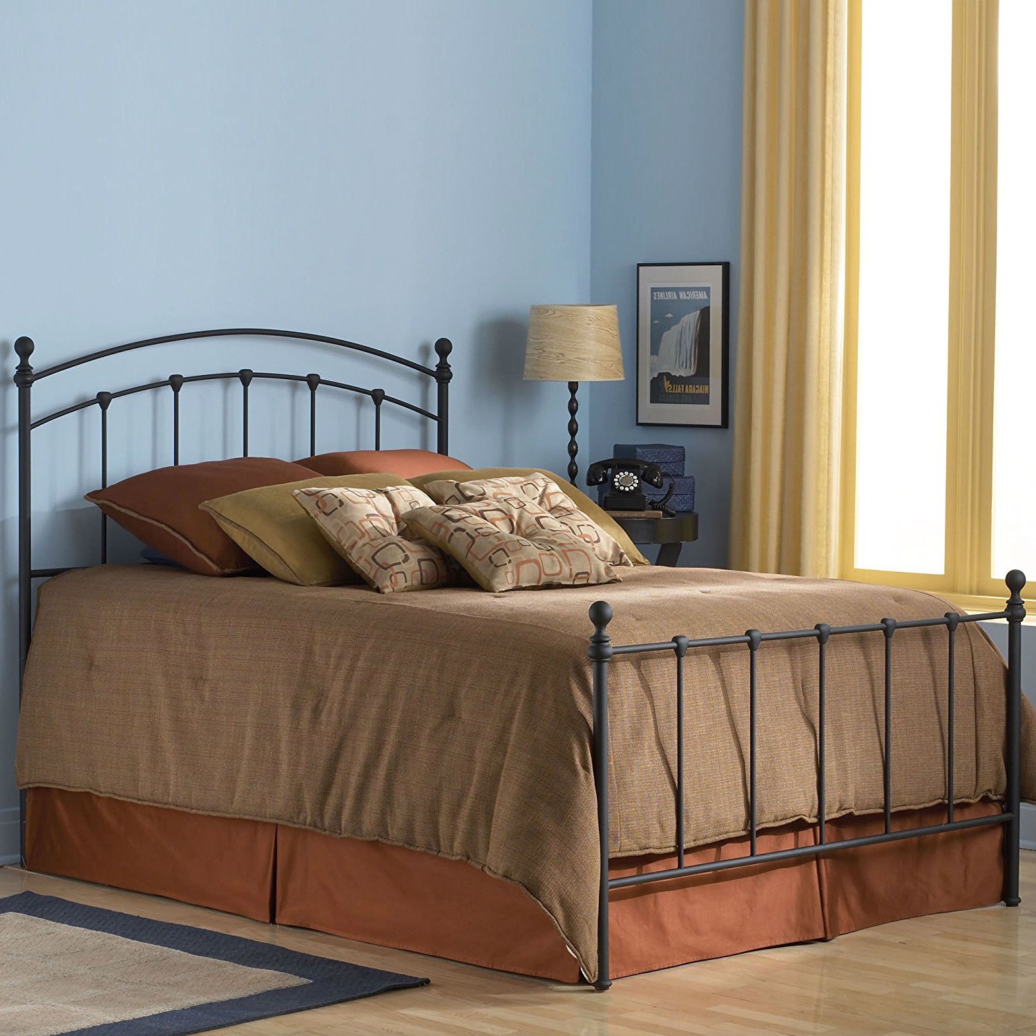 FaFurn - Full Size Bed Frame with Round Final Posts Headboard and Footboard in Metal