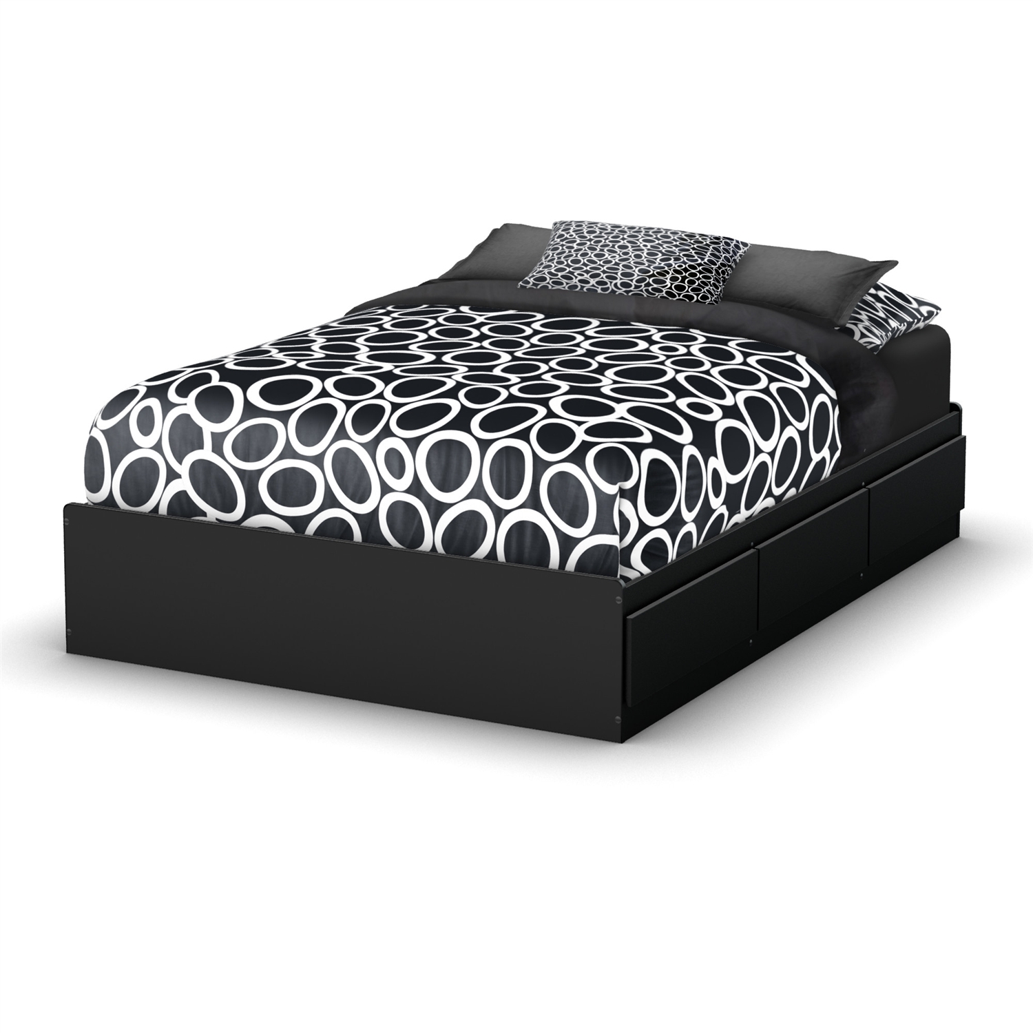 FaFurn - Modern Full Size Platform Bed Frame with 3 Storage Drawers in Black