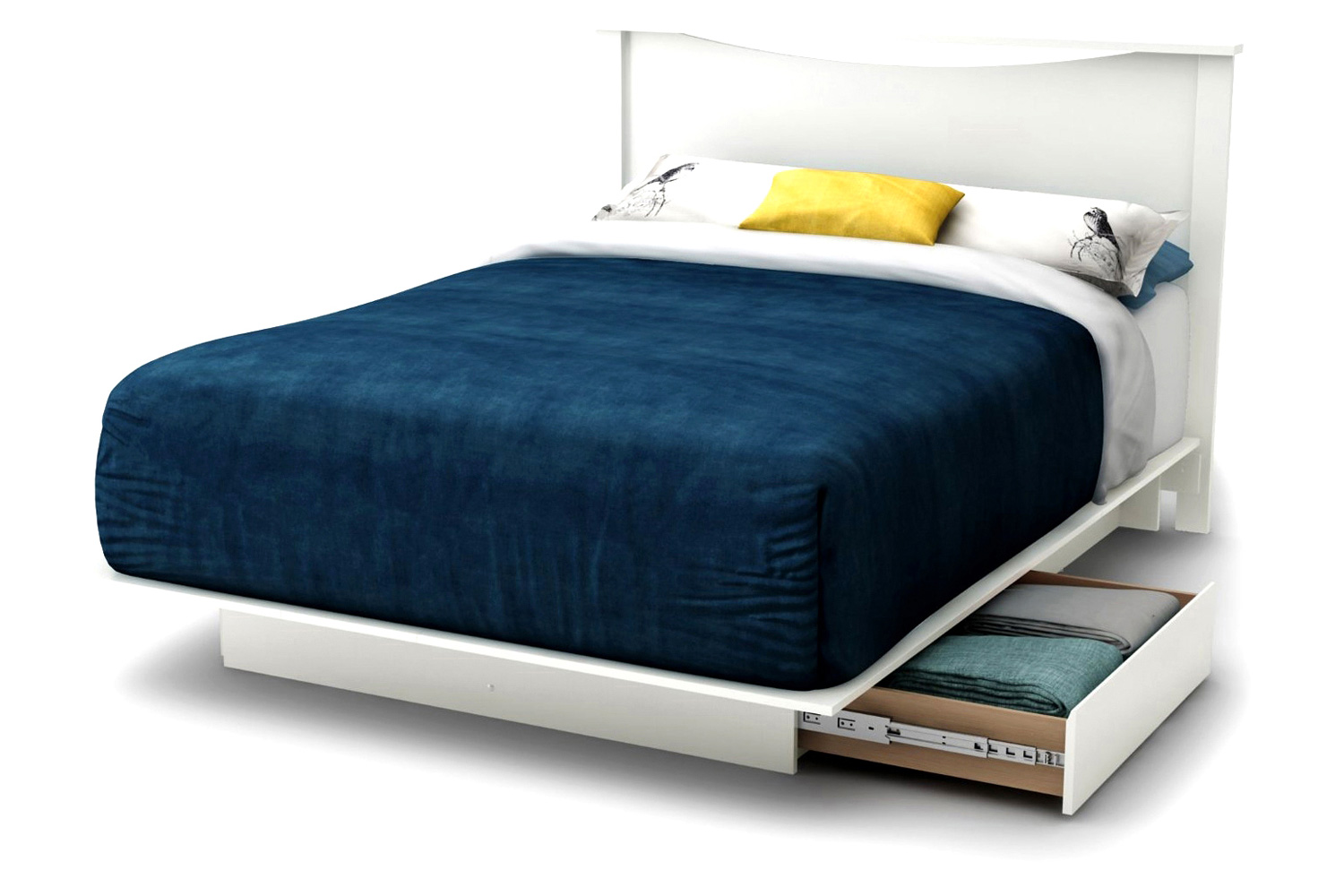 FaFurn - Full Size White Modern Platform Bed Frame with 2 Storage Drawers