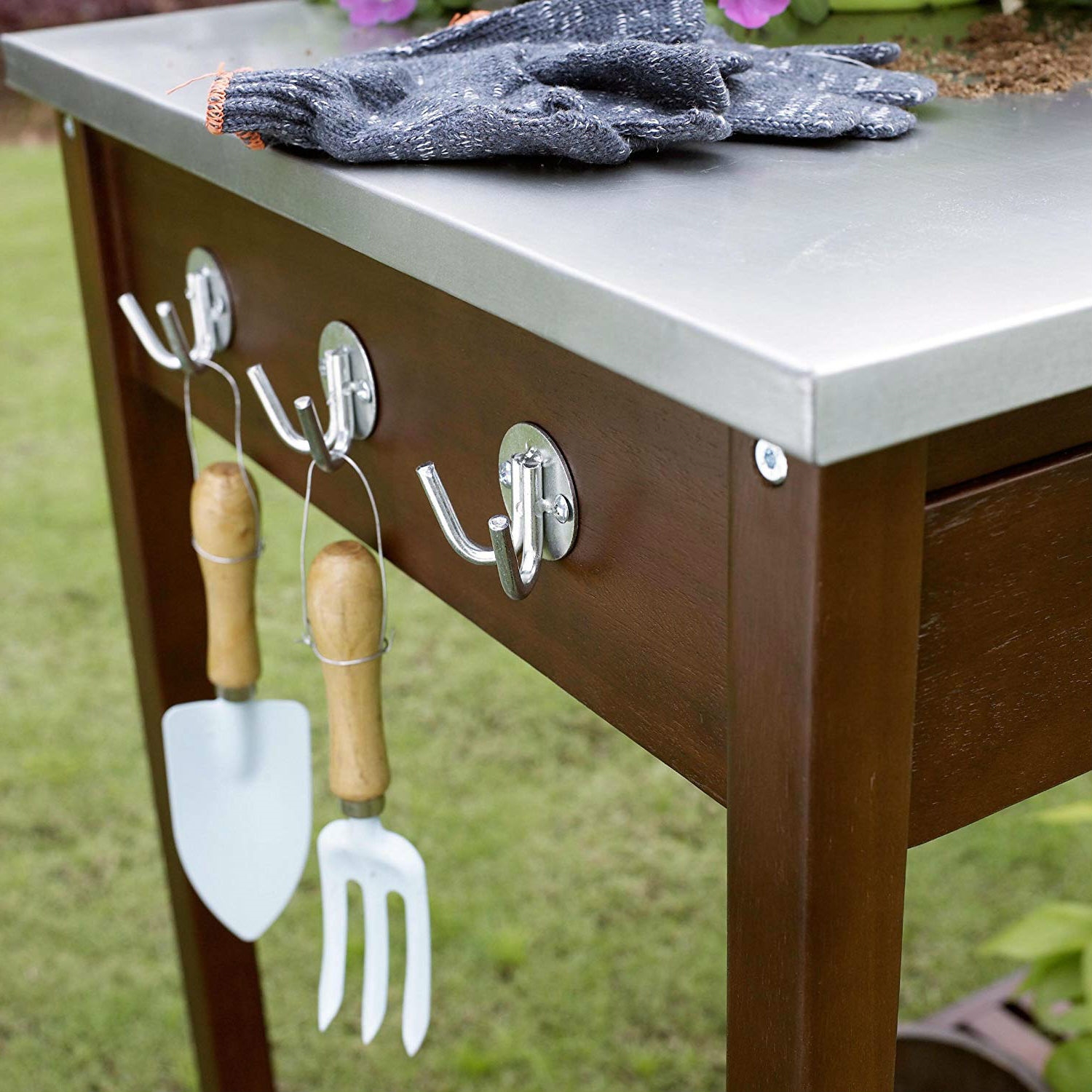 FaFurn - Bench Work Table with Galvanized Metal Top