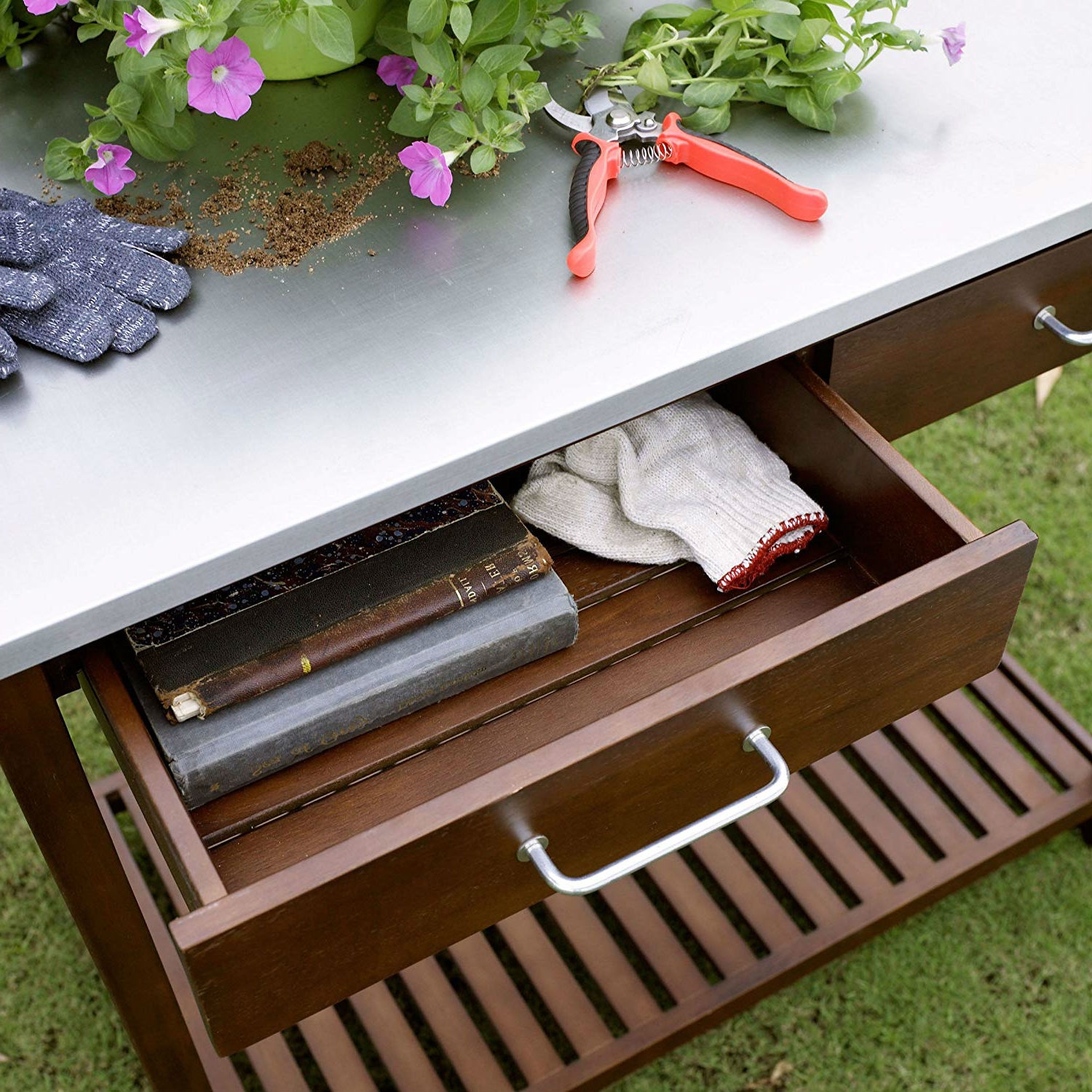 FaFurn - Bench Work Table with Galvanized Metal Top