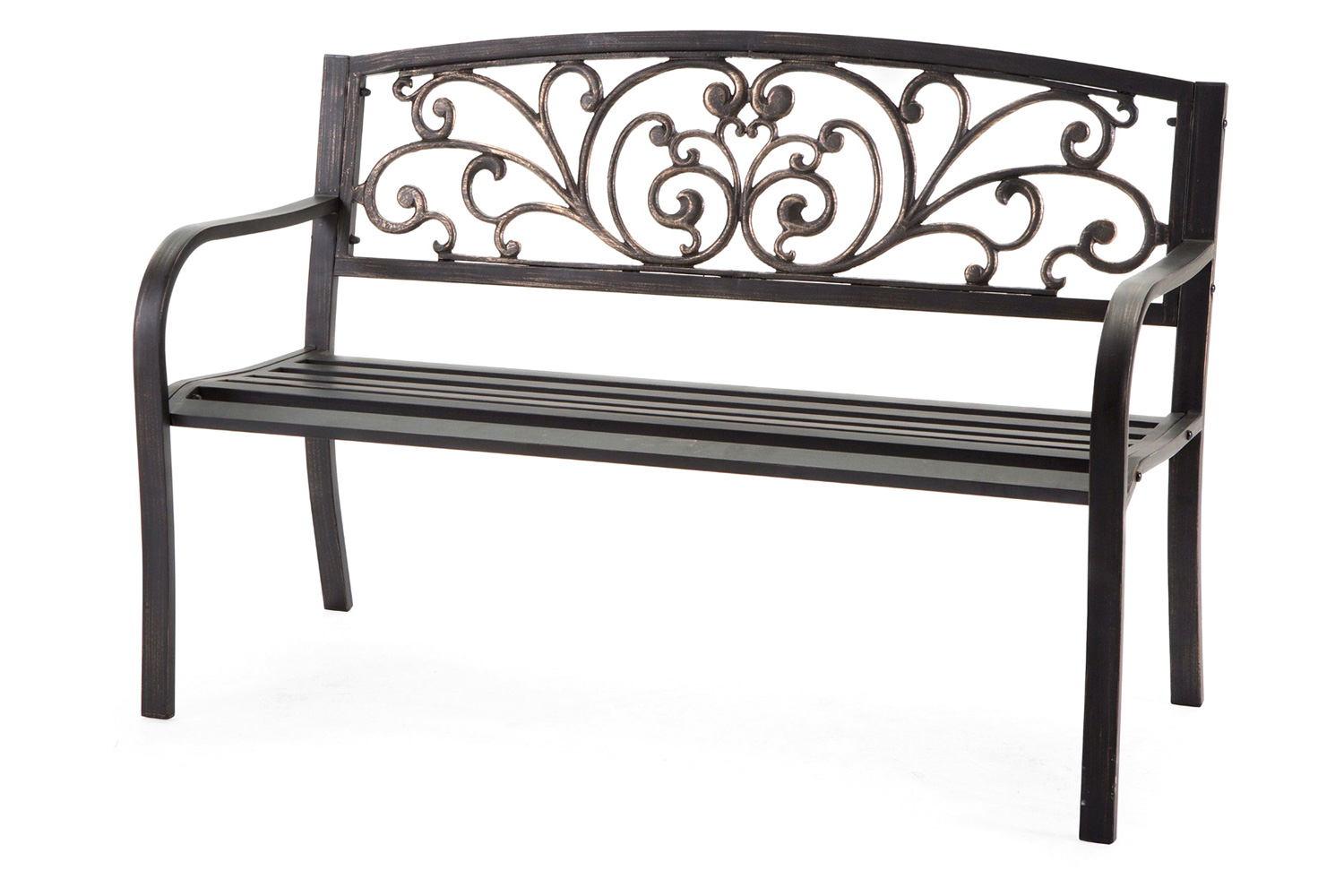 FaFurn - Curved Metal Garden Bench with Heart Pattern in Black Antique Bronze Finish